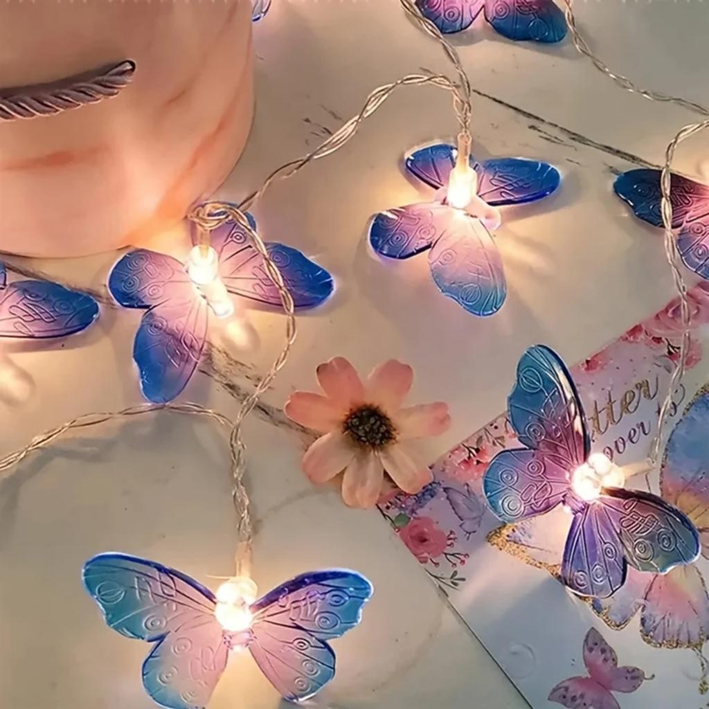 1pc 10/20 LED Blue Purple Butterfly Fairy Lights Indoor Hanging Decorative Lamp Battery Powered For Home Party Festival Decor
