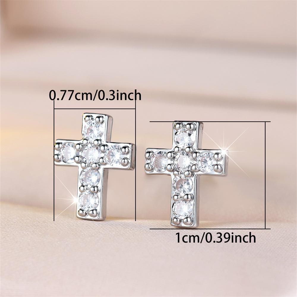 Classic Cross White Zircon Round Stone Stud Earrings For Women Vintage Silver Color Wedding Earring Valentines Day Jewelry Gifts