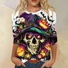 Women's Fashion Casual Three-quarter Sleeve Halloween Printed Round Neck Top