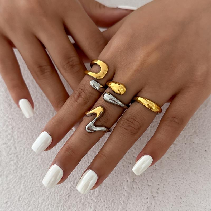 Irregular Glossy Metal Open Rings For Women Vintage Punk Gold Silver Color Personality Finger Ring Female Jewelry