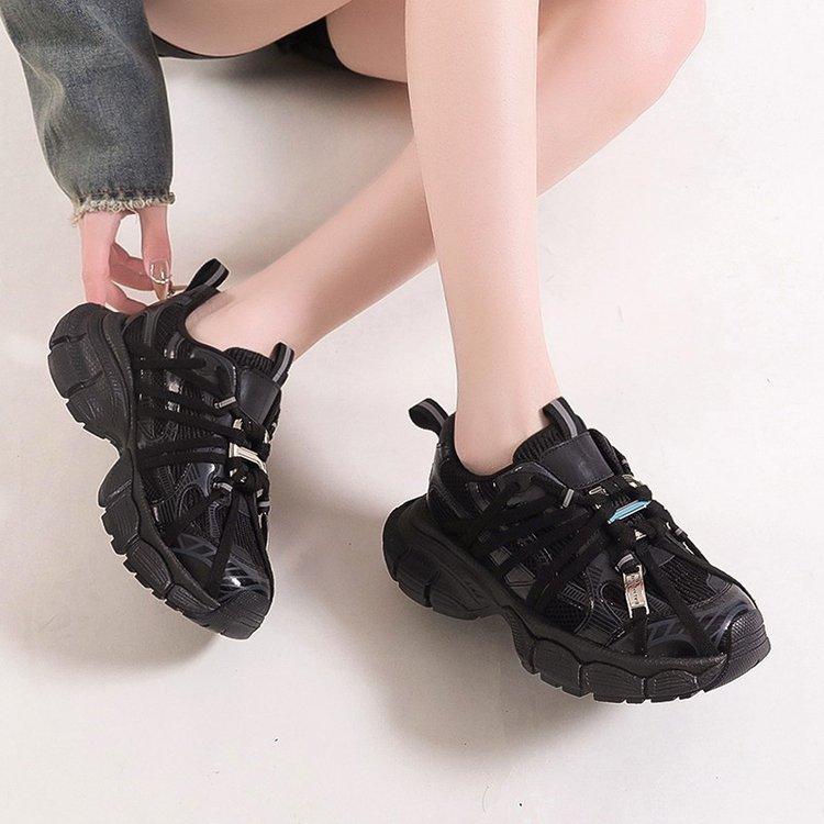 Leather version~ thick-soled heightening spider dad shoes 2025 new versatile polish fashion casual sports shoes single shoes