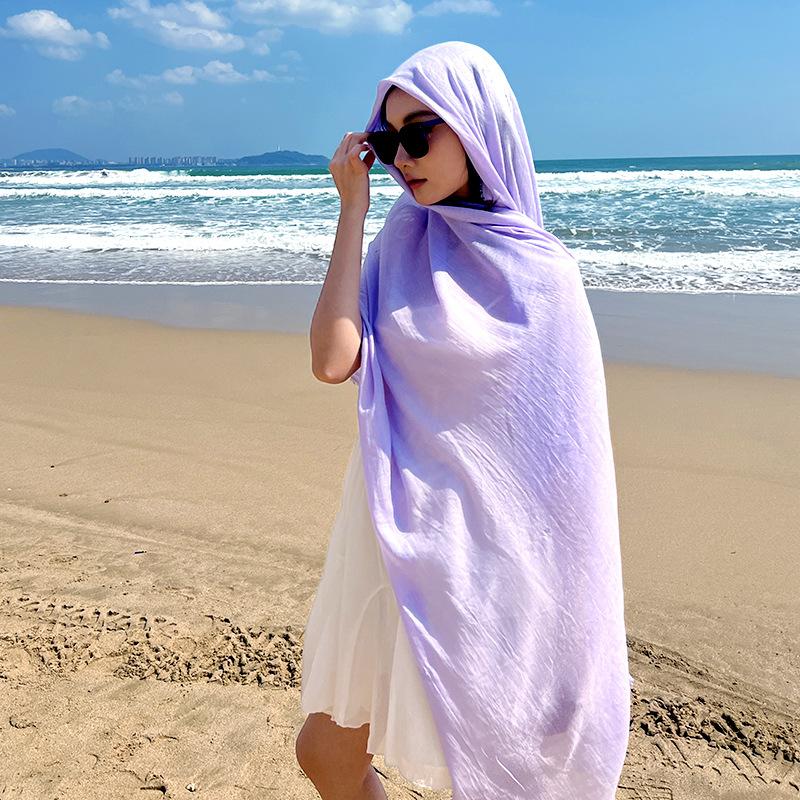 Summer Travel Sunscreen Scarf Imitation Cotton and Linen Shawl Women's High-end Sense Seaside Desert Silk Scarf Yarn Headscarf