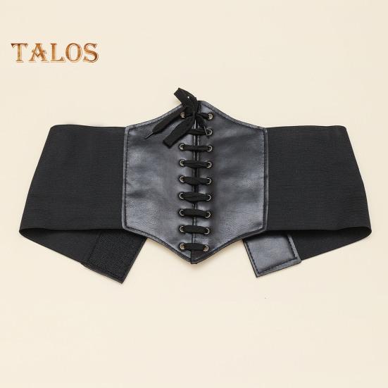 Women Lace-up Corset Wide Elastic Waist Belt Faux Leather Slimming Body Waistband Dress Shirt Decoration