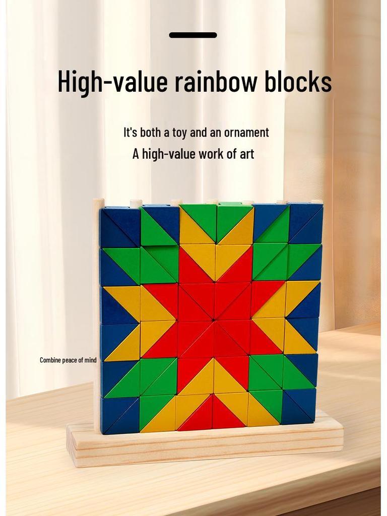 Montessori Rainbow Building Blocks Set: Shape Recognition & Stacking Toy