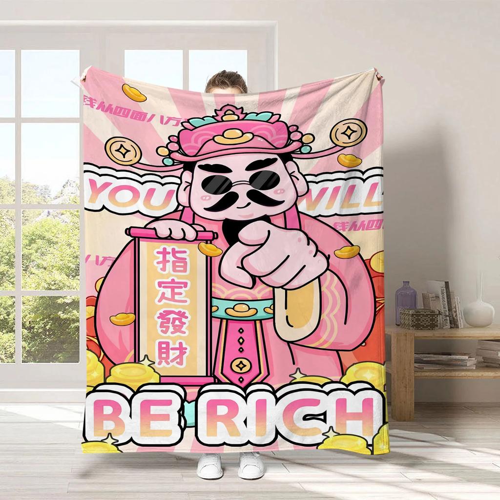 God of Wealth Theme Digitalprinted Polyester Bedroom Velvet Flannel Soft Sofa Cover Blanket Fleece Soft Sofa Cover Blankets