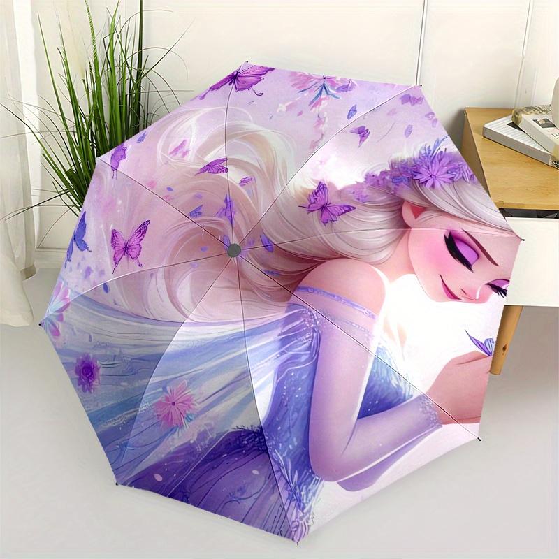 

Elsa,Butterflies Themed Automatic Opening and Closing Folding Umbrella, Reinforced 8 Ribs, Compact Travel Design, Fashionable Folding Umbrel