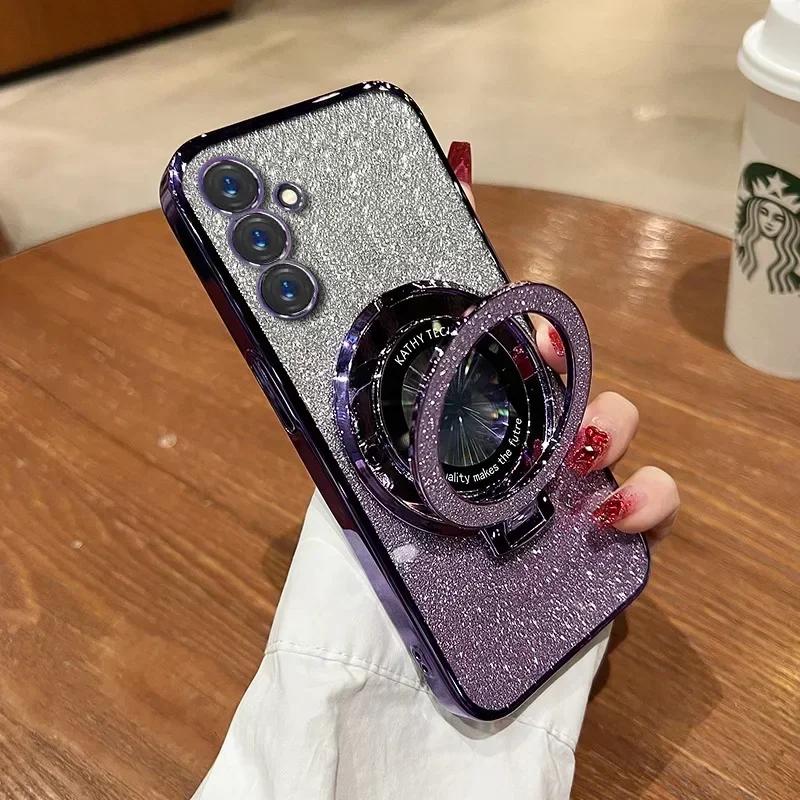 Glitter Bracket Stand Case for Samsung Galaxy S26 S25 FE S24 Ultra S23 Plus A57 A37 A17 A56 A36 A26 Gradient Cover