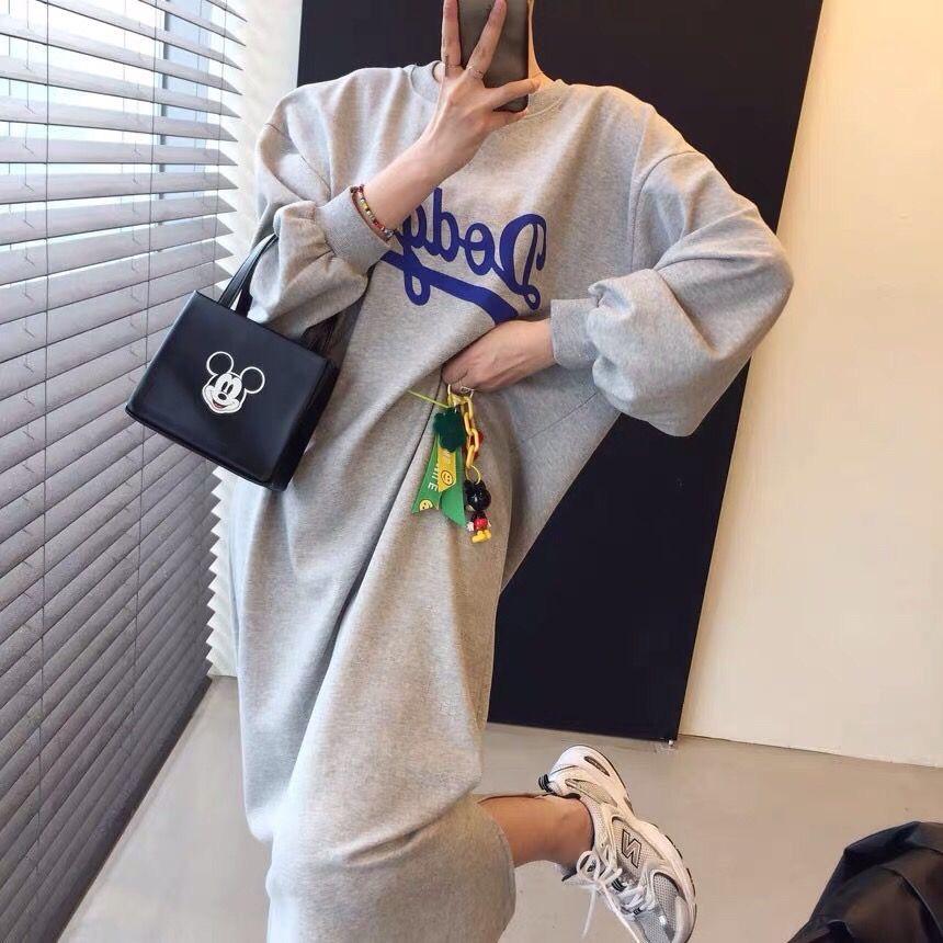 Women's Fashion Fall Winter Long Sleeve O-Neck Loose Waistline Casual Dresses