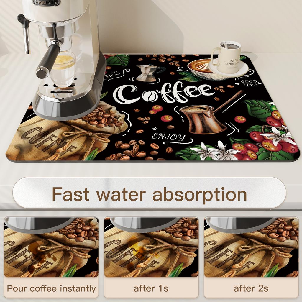 Coffee Machine Suction Mat, Diatom Mud, Kitchen Countertop Drain Mat, Tableware, Dish Mat, Quick-Drying Insulation Coaster