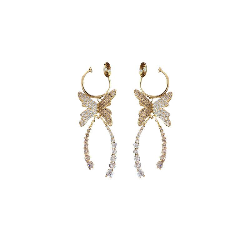 Copper Micro-inlaid with Zirconium Butterfly Fairy Smart Mosquito Coil Disc Ear Clips Without Ear Piercings,fashionable Long Exaggerated Earrings
