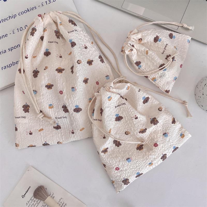 48151 [Copyright] Cartoon Drawstring Bundle Mouth Bag Student Storage Bag Lipstick Cosmetic Bag Portable Three-piece Set