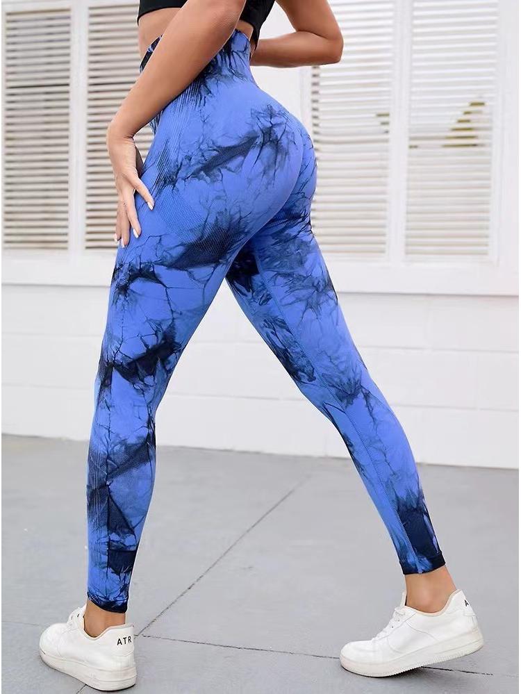 Högmidjade tie-dye yogabyxor - Andningsbara, snabbtorkande, sexiga fitnesstights