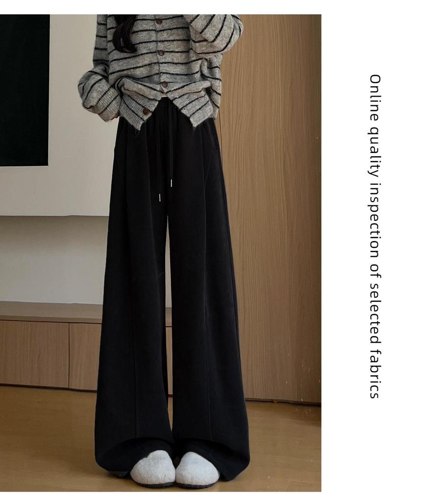 Women's High-Waisted Gray Corduroy Wide-Leg Pants - Autumn/Winter Plus Velvet Thickened Long-Leg Sports Sweatpants