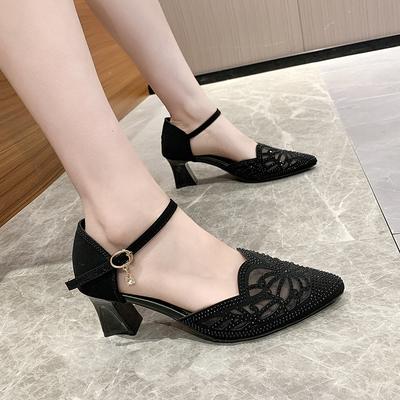 Ladies Fashion Sweet Office High Heels Ladies Casual Flocking Black Office Shoes Women Shoes Large Size