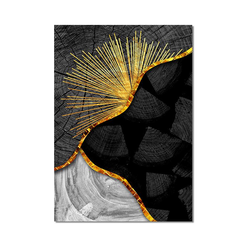 Geometric Golden Black Line Wall Art Poster and Print Modern Abstract Canvas Painting Wall Pictures for Living Room Home Decor