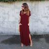 Summer New Women's Solid Color V-Neck Loose Casual Pocket Slit Dress
