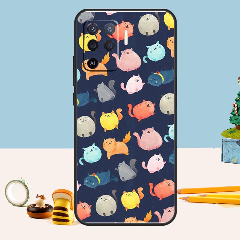 Cute Cartoon Cat Case For Oppo A54 A74 A94 A80 A60 A40 A18 A38 A58 A78 A98 A96 A76 A16 A15 A17 A57 A5 A6 Pro