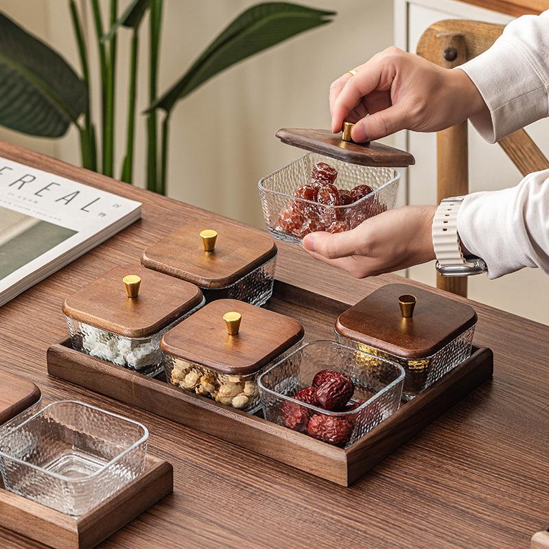Creative Glass Walnut Fruit Bowl with Compartments for Snacks & Desserts
