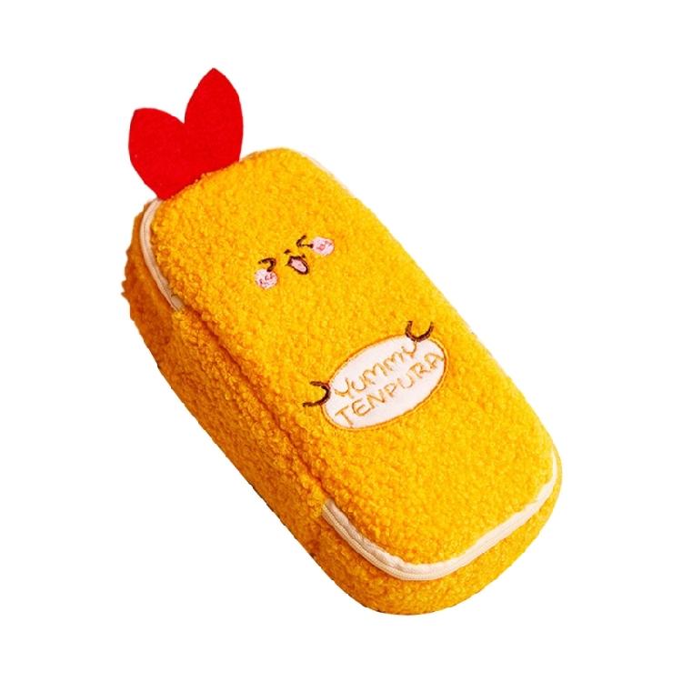 Cartoon Furry Shrimp Pencil Case Large Compartment Plush Pencil Pouches Zippered Closure For Offices School Travel Use