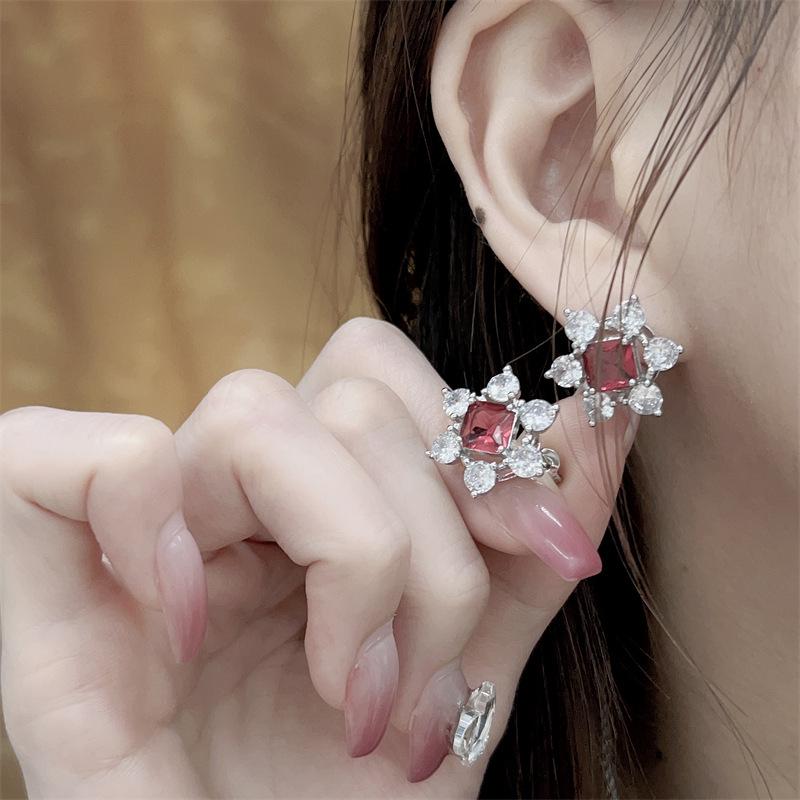 Ruby and Zirconia Retro Set: Necklace, Earrings, Ring - Women s Luxury Design with Pendant