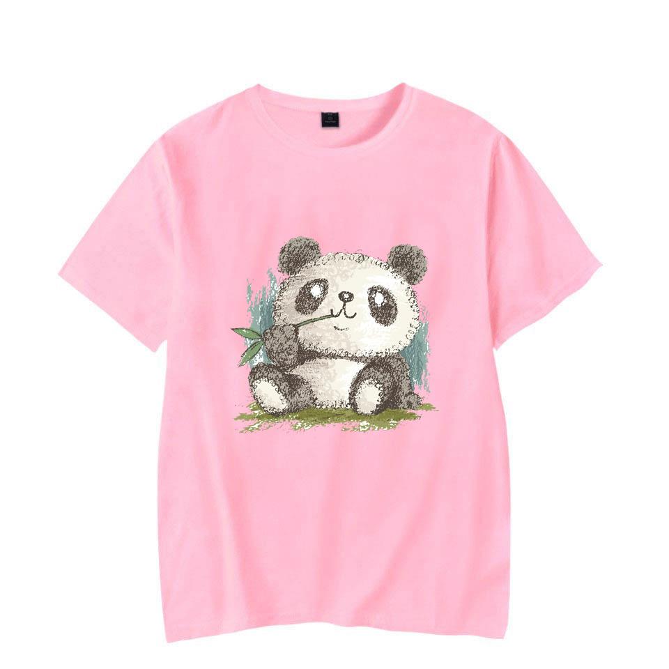 Cute Panda Print T-shirts For Women Summer Lovely Short Sleeve Casual Round Neck T-shirts Ladies Creative Personalized Tops