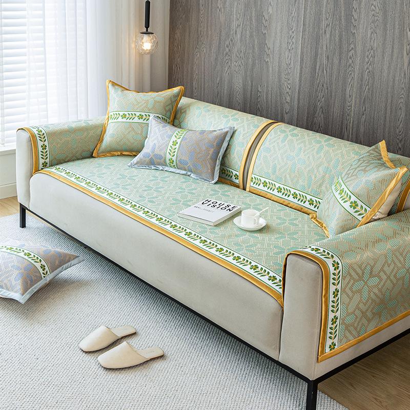 

Чехол для дивана из ротанга, летняя подушка для льда из натурального плетения растений, холодильник из ледяного шелка, подушка для дивана в гостиной, нескользящий кожаный чехол для дивана 60x60cm 1pcs зелёный