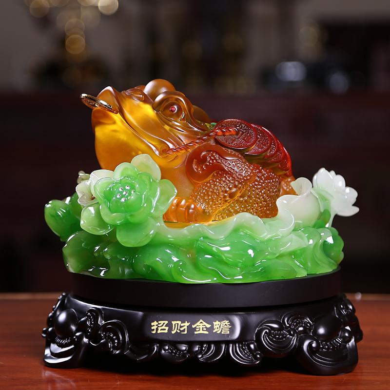 Fengshui Colorful Golden Toad Ornament Attract Wealth Rotating Three Legged Toad Glazed Jade Living Room Decoration Opening Gift
