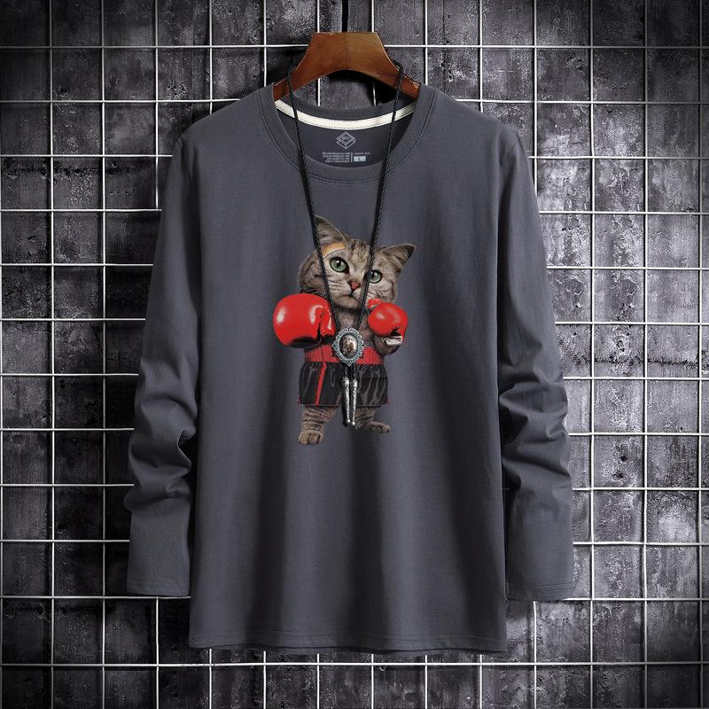 QICED Spring and Autumn Sweatshirt Men's Long Sleeve T-shirt Loose Versatile Casual O-Neck Pullover