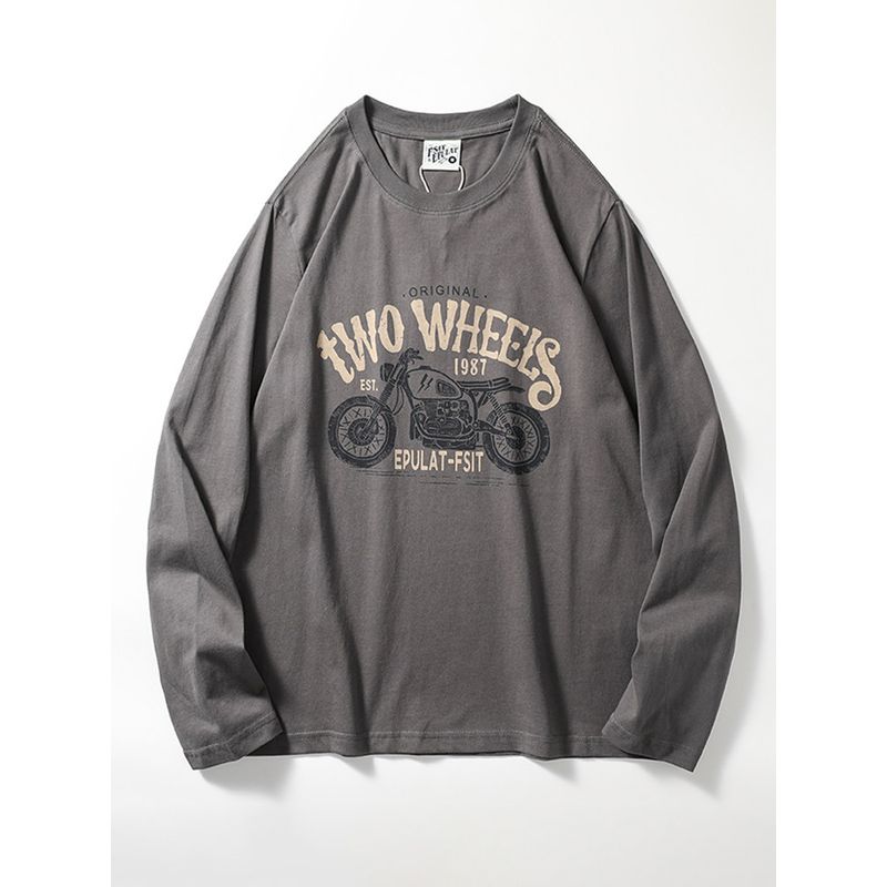 Trendy Retro Cotton Print Long-Sleeved T-shirt Motorcycle