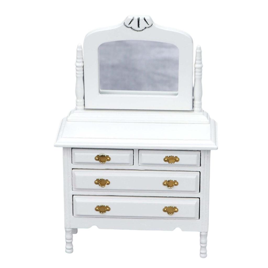 Dollhouse Makeup Vanity with Mirror & Perfume Tray 1/12 Miniature Dressing Table for Dollhouse Bedroom Furniture Decoration