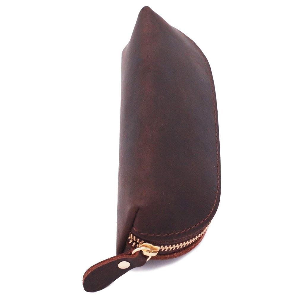 Collasaro Handmade Leather Pencil Case, Large Capacity, Stylish, Slim, and Simple (Brown)