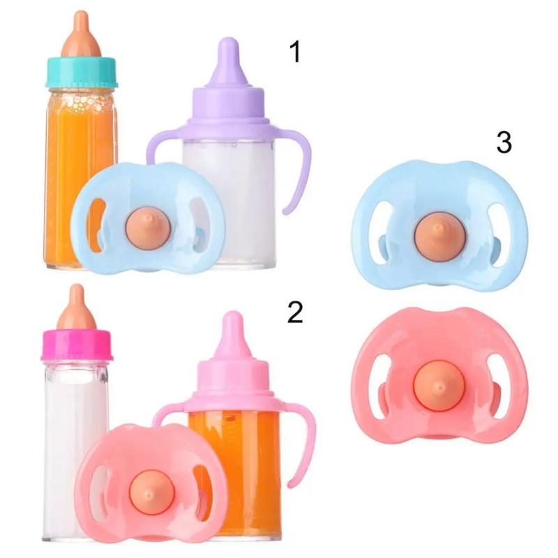 Doll Accessories Magic Milk Juice Bottles With Pacifier Bibs Fit Newborn Plastic Nipple Bottle Dollhouse Toys For Baby Gift