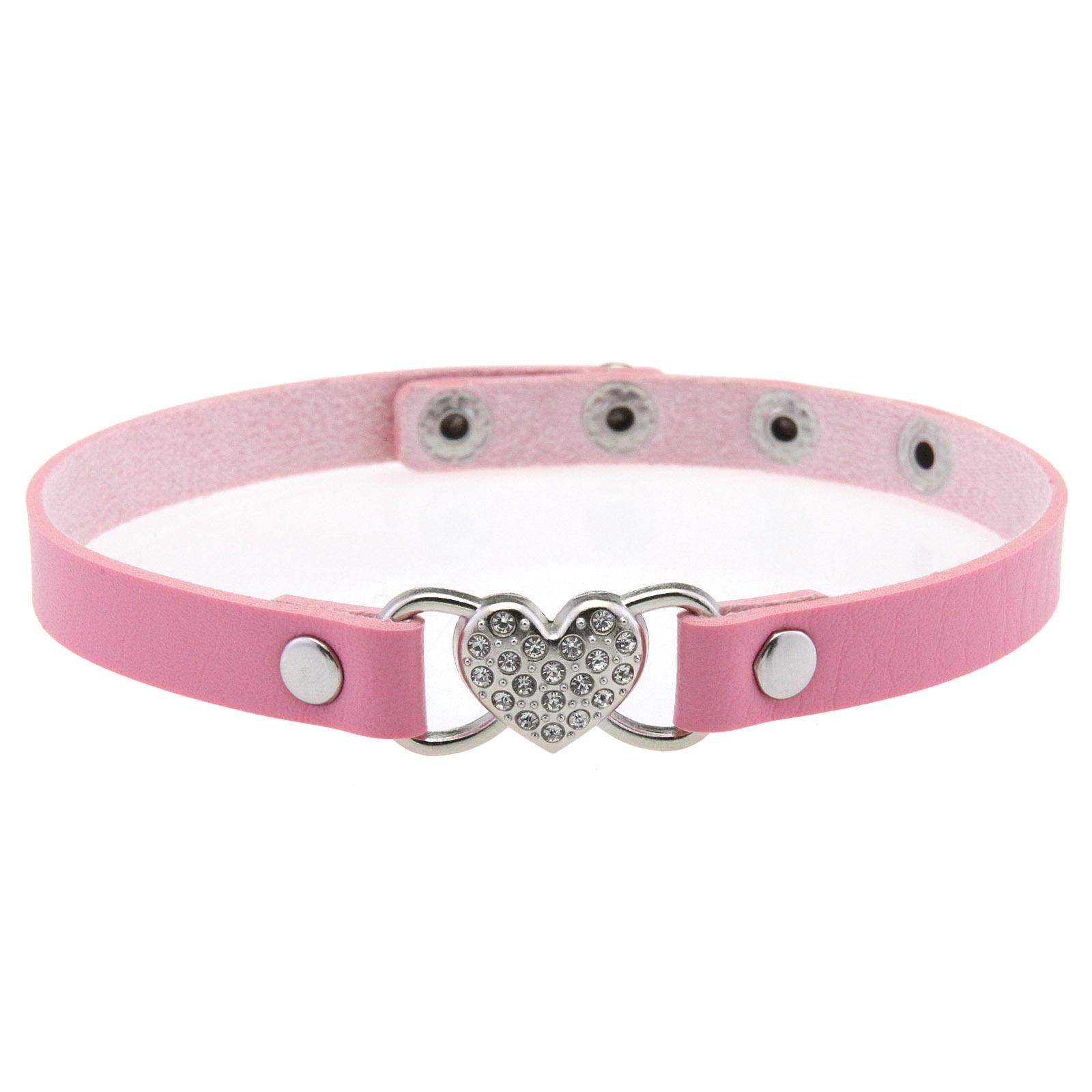 

Classical Leather Heart Collar Necklace Rhinestones Accent for Stylish Elegant Everyday Jewelry Collection Neckchain розовый