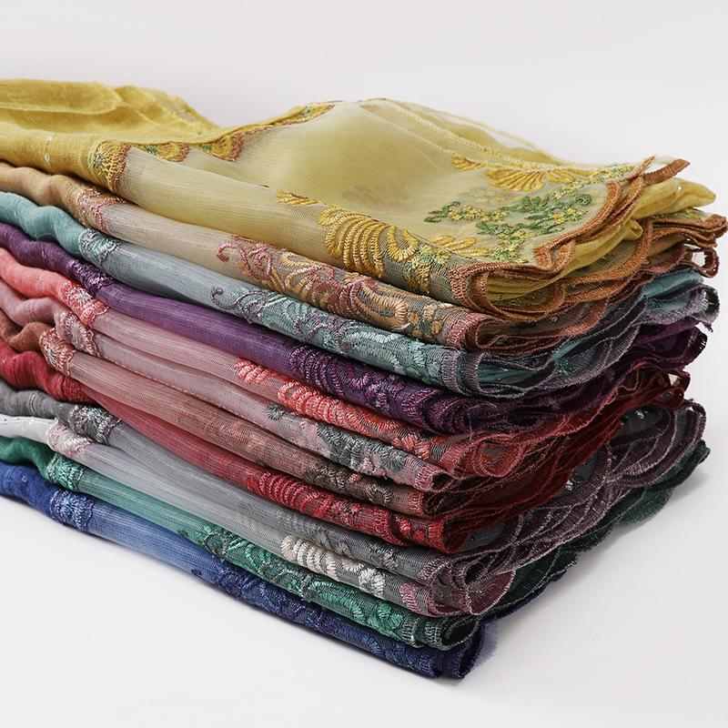 Glitter Scarf Islamic Long Shawls Wraps Luxury Flower Headscarf Headband New Embroidered Lace Sequins Hijab Stitching Splicing