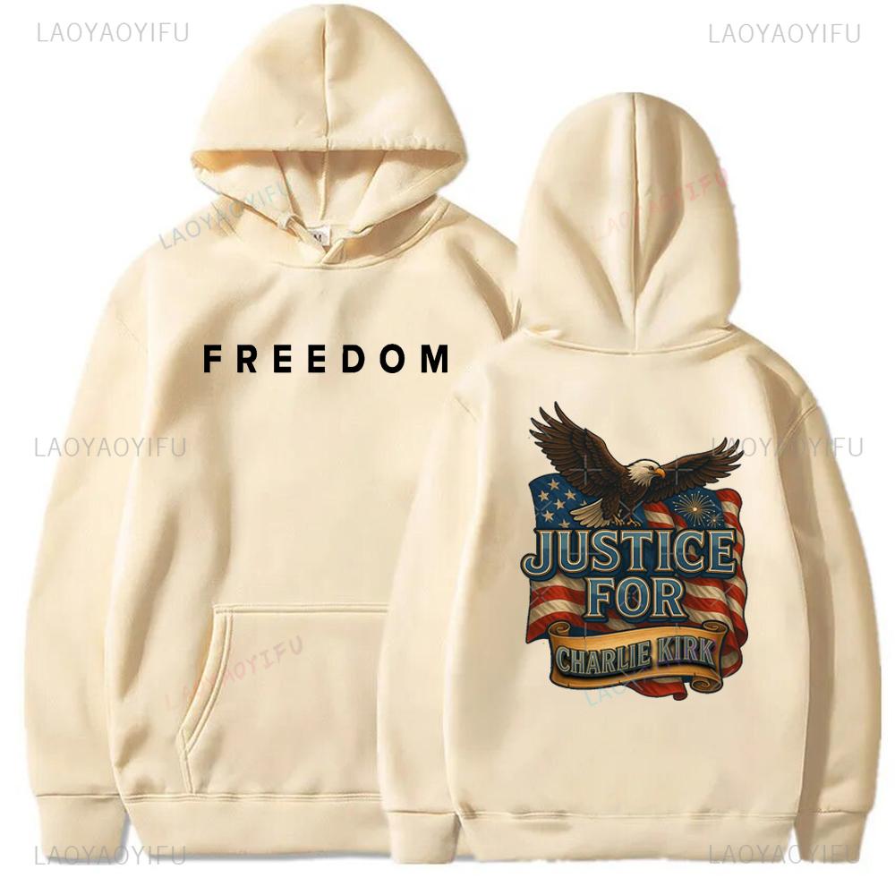 Street High Quality Charlie Kirk Liberty Print Hoodie Unisex Autumn and Winter Casual Long Sleeve Warm Pullover Men's Sweatshirt