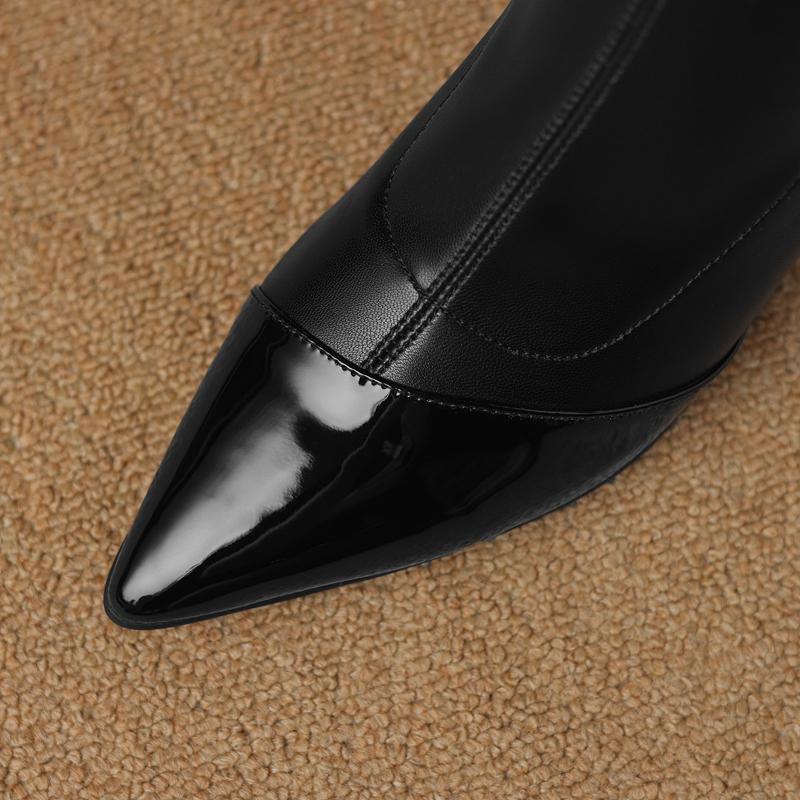 Fashion Women's new autumn and winter leather sheepskin pointed high-heeled oversized sexy runway calf zipper elastic short boots