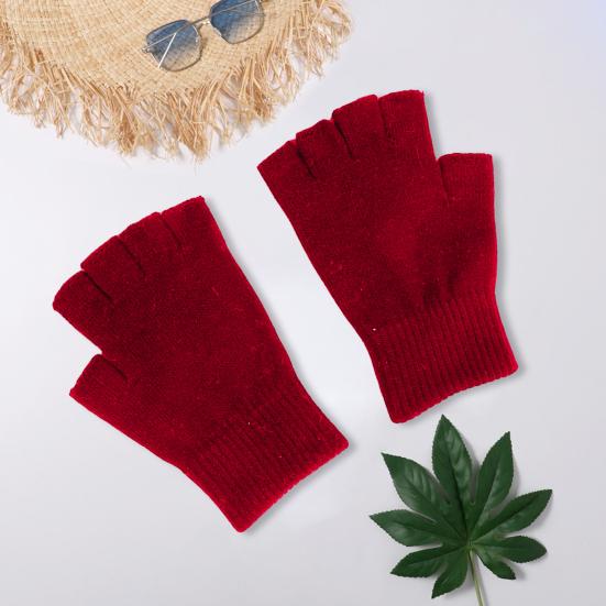 1 Pair Black Half Finger Gloves Women Men Woolen Yarn Knitting Gloves Solid Color Elastic Warm Riding Sport Workout Mittens