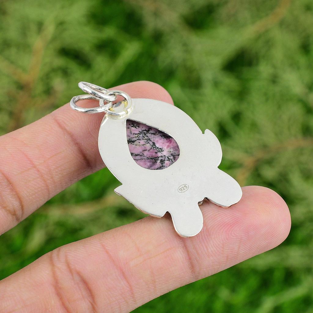 Daughters Day Deal 925 Silver Rhodonite Gemstone Bezel Birthday Pendant Jewelry