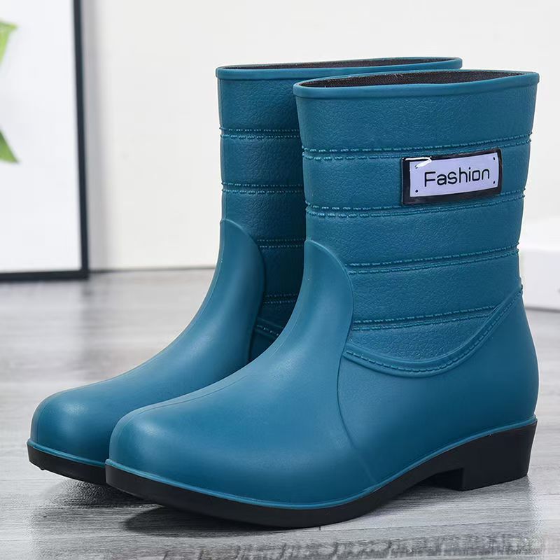 Woman's New Low Heel High Top Rain Boots Soft Sole Round Toe Non Slip Waterproof Slip On Kitten Work Shoe Garden Shoe Water Shoe