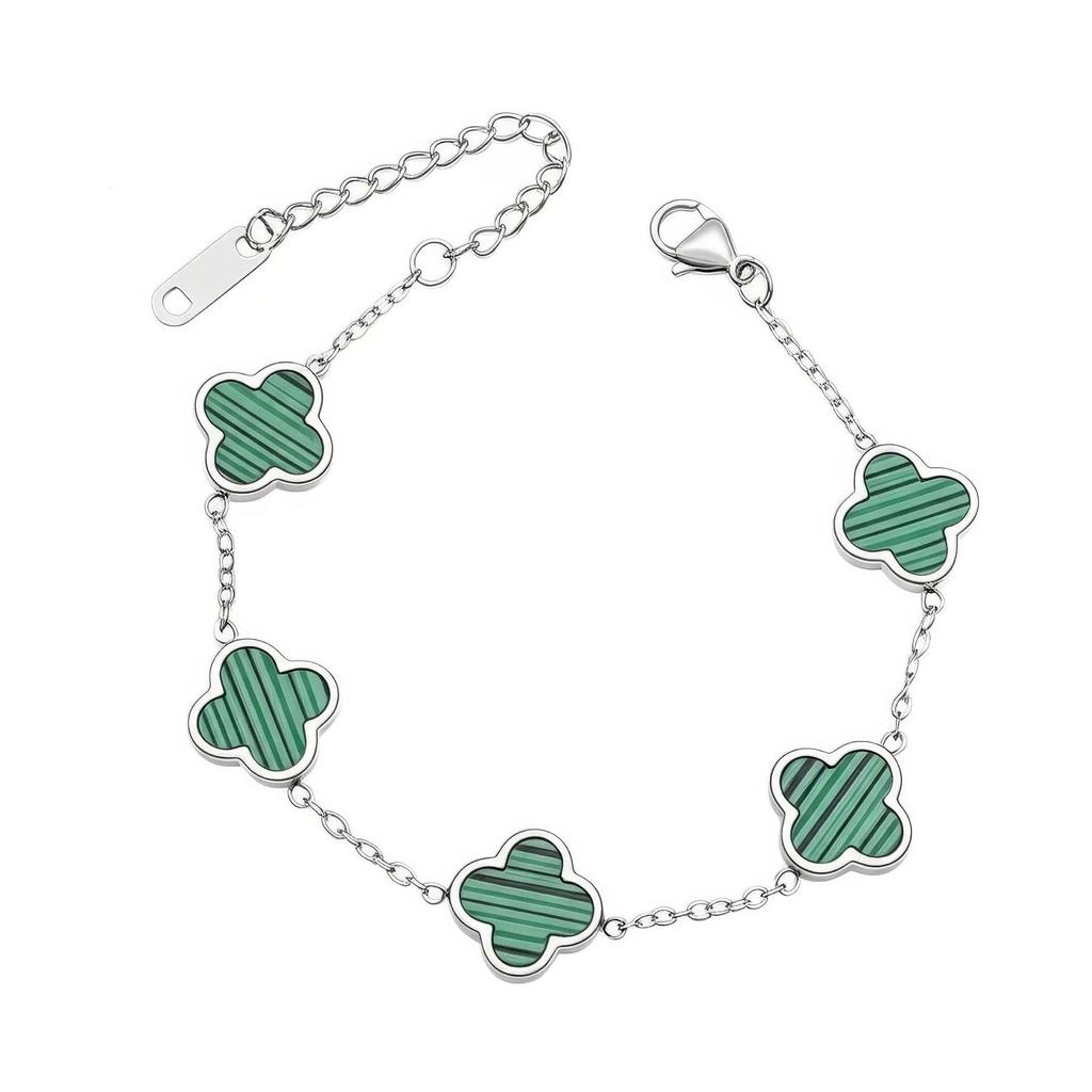 18K Gold Plated Four-Leaf Clover Bracelet with Mother-of-Pearl, Titanium Steel Jewelry Piece, Double-Sided Smooth Surface