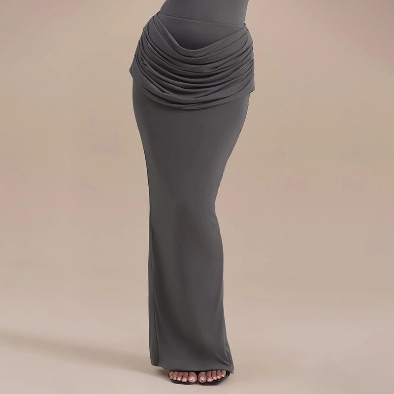 2025 European & American Women's Sexy Ruched Long-Sleeve Dress with Back Slit