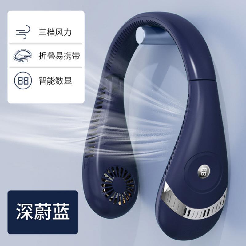 5000mAh Portable Hanging Neck Fan Foldable Summer Air Cooling USB Rechargeable Bladeless Mute Digital Display Fan for Sport