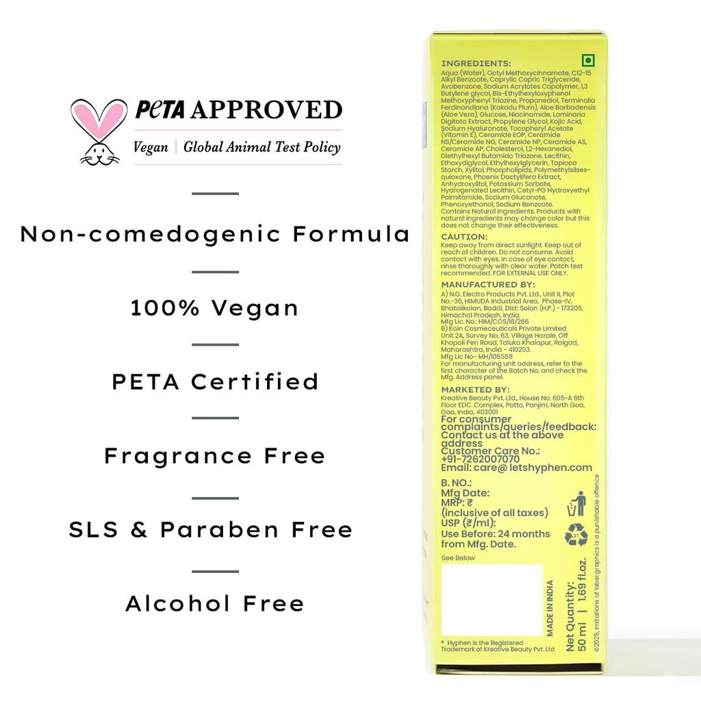 Hyphen All I Need Sunscreen SPF 50 PA++++ 50ml Pack of 1 | Hydrating Lightweight UVA UVB Protection