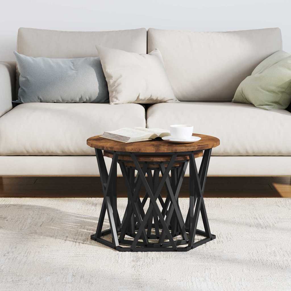 Nesting Side Table Set 3 Pcs Smoked Oak