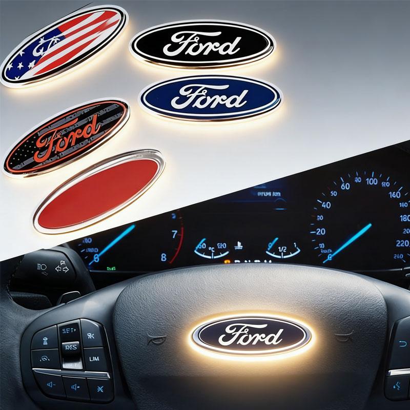 KLYE5 58x22mm Car Logo Emblem Steering Wheel Stickers Decoration for Ford Fiesta Kuga Ranger Mondeo Ecosport Focus Mk4 Escape Fusion