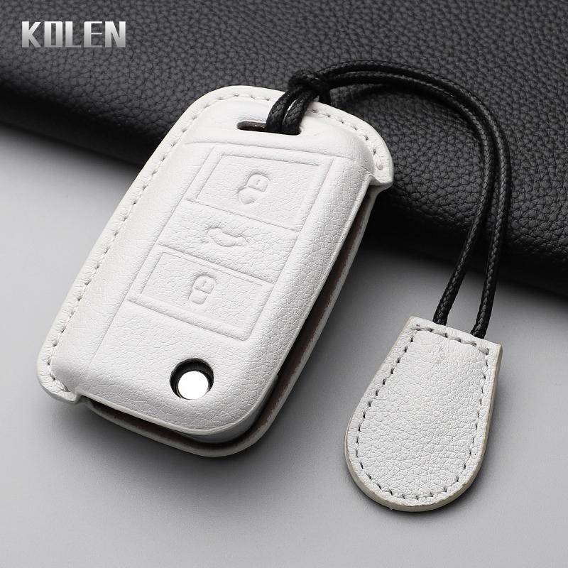 Leather Car Key Case Cover Shell For Vw Volkswagen Golf 7 Mk7 Tiguan Mk2 For Seat Ateca Leon Fr 2 Ibiza For Skoda Octavia Fob
