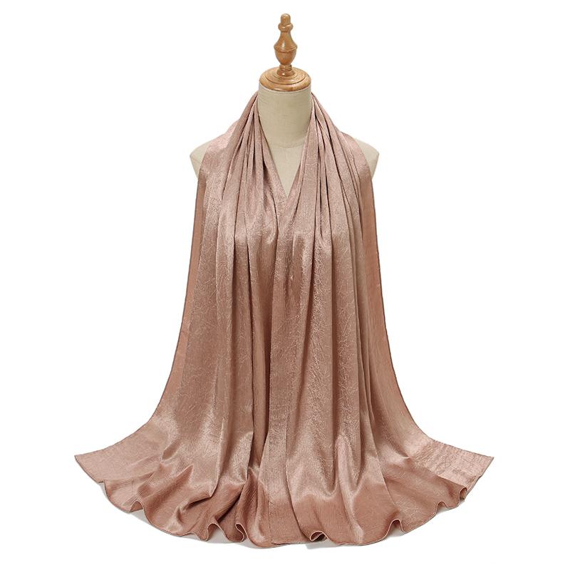 New Arrival Crinkle Satin Silk Muslim Hijabs Scarf For Women Long Shawls Solid Big Size Headscarf Wraps Islamic Headband Turban