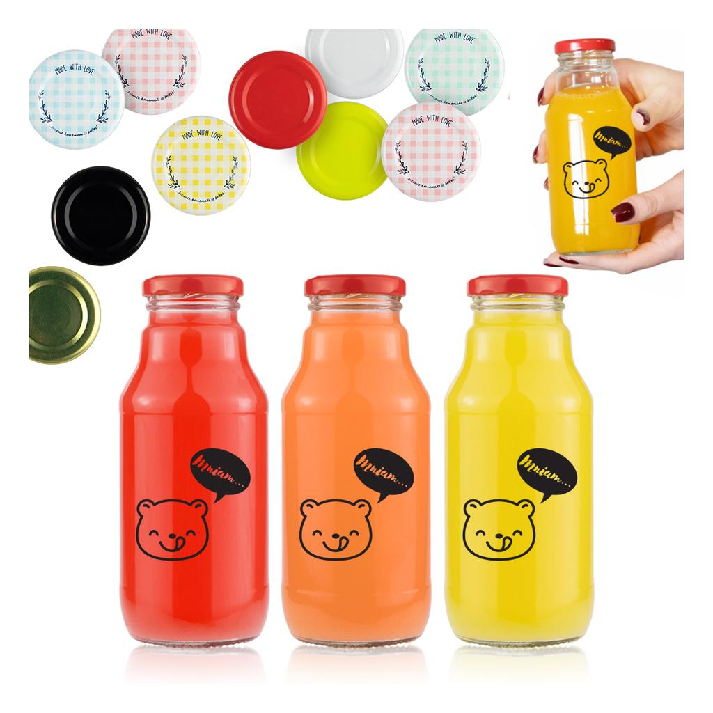 50x Winnie the Pooh Bottle 330ml with PRINT JUICE BOTTLES SYRUP GLASS BOTTLES