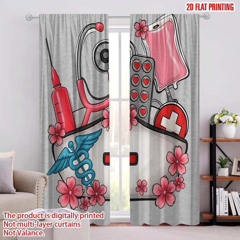 

2pcs,2D plane printing Popular Curtain Panels Nurses Bouquet 100% Polyester (without rod) Festive for Living Room, Bedroom, 52.50 × 116.00 cm 2 pcs