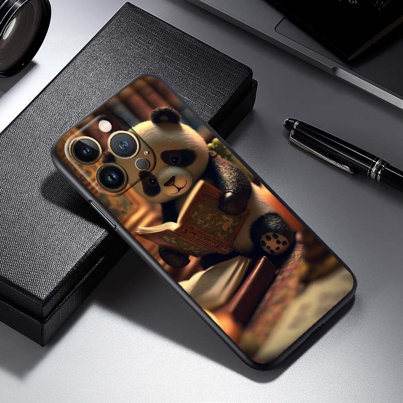 Cartoon Anime Panda Cute For Apple iPhone 17 16 16E 15 14 13 12 11 Pro Max Plus Black Soft Silicone Phone Case